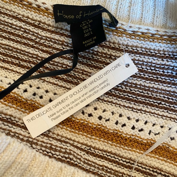 House of Harlow 1960 Puff Sleeve Cropped Neutral Striped Knit Cardigan S… - Picture 15 of 16